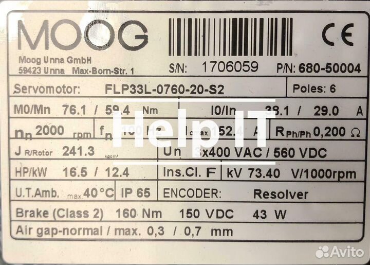 Серводвигатель Moog FLP33L-0760-20-S2