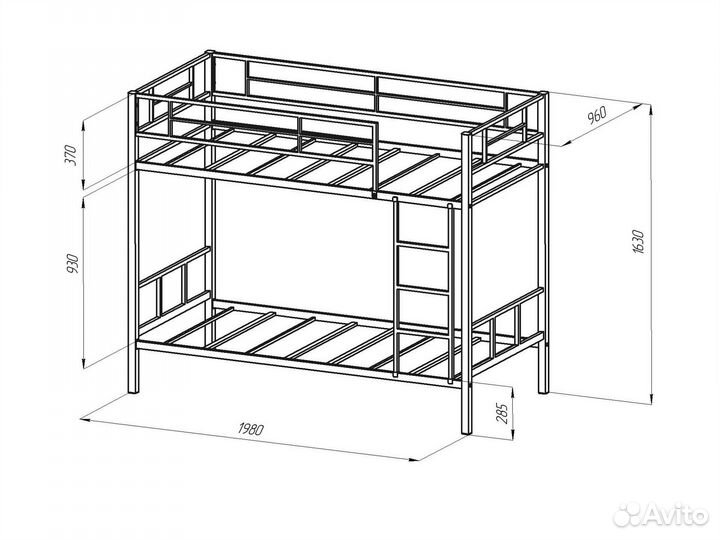 Кровать двухъярусная металлическая