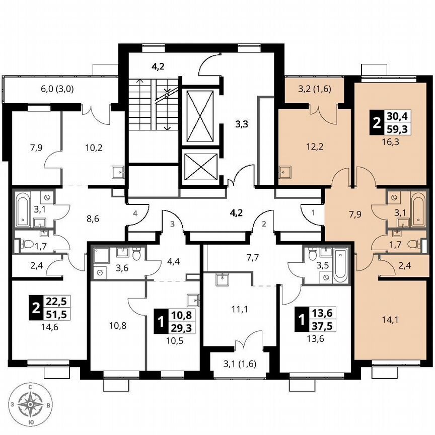 2-к. квартира, 59,3 м², 14/14 эт.