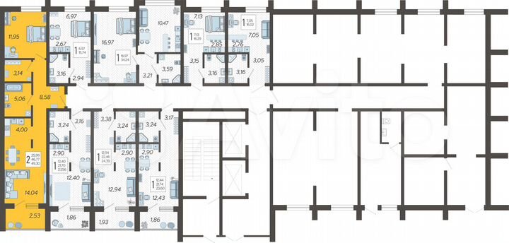 2-к. квартира, 49,3 м², 1/19 эт.