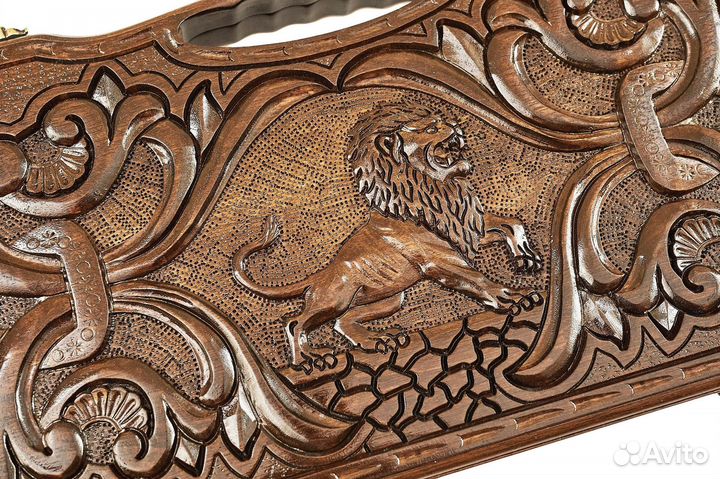 Нарды и шашки резные Лев из Африки 50 х 53 см бук Армения 62395