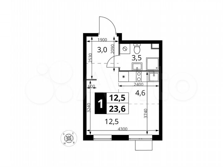 Квартира-студия, 23,6 м², 17/17 эт.