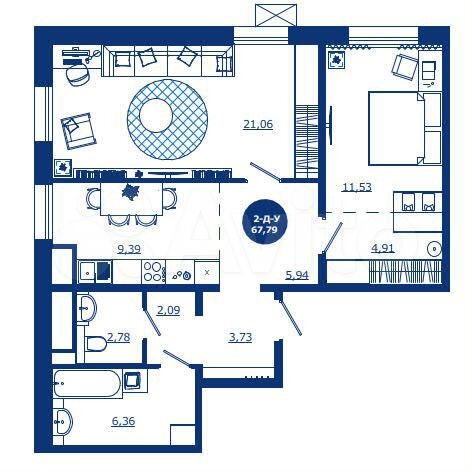 2-к. квартира, 67,8 м², 12/17 эт.