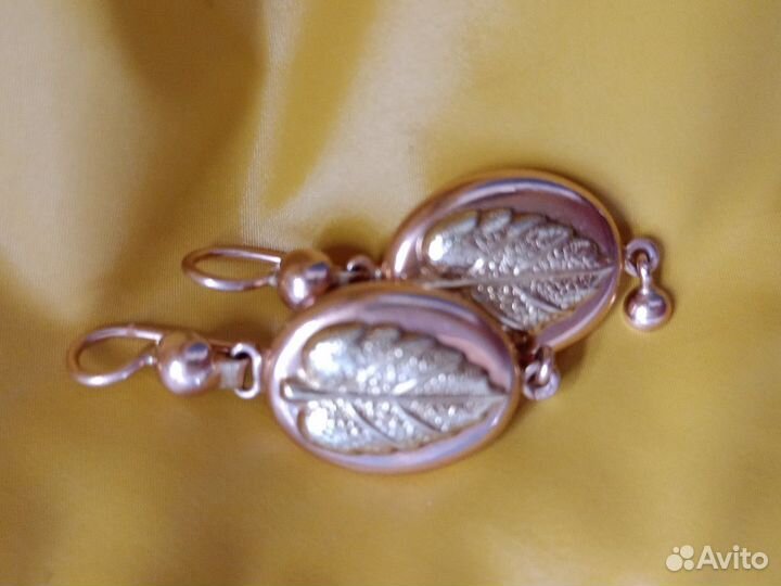 Золотые серьги СССР, самовар, 583проба