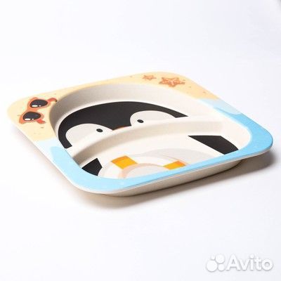 Набор детской посуды «Пингвинёнок», из бамбука