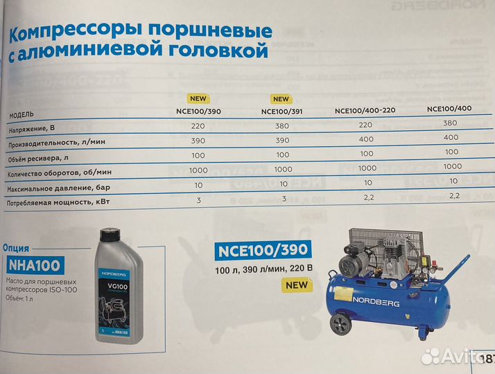 Компрессор воздушный 220в nordberg NCE100/400-220