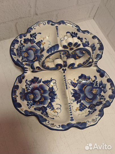 Гжель ваза менажница, авторская Бидак