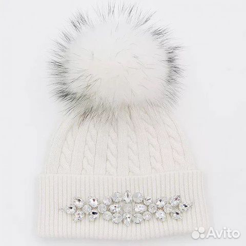 Шапка со стразами шерсть