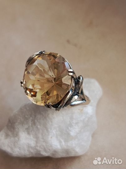 Серебряное кольцо СССР с натуральным цитрином