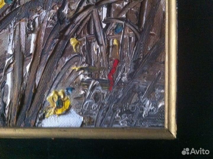 Картина маслом винтаж Пейзаж с цветами