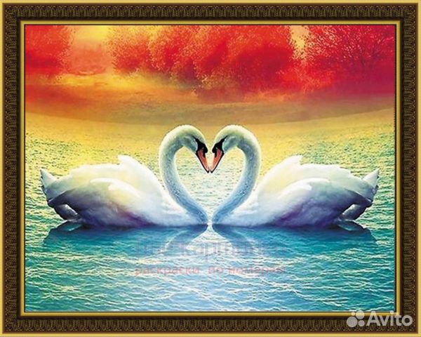 Алмазная мозаика 40x50 Любовь и лебеди