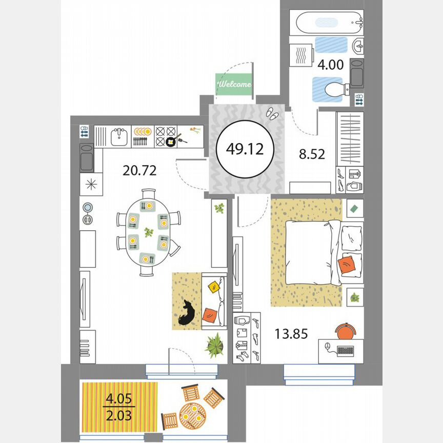 1-к. квартира, 49,1 м², 6/12 эт.