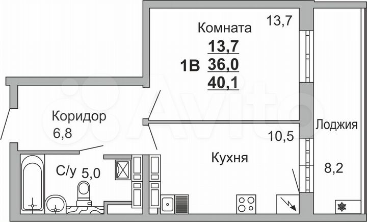 1-к. квартира, 40,1 м², 5/18 эт.