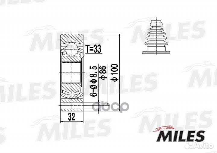 ШРУС VW T2/T3 1.6-2.1 68-92 внутр. GA10034 Miles