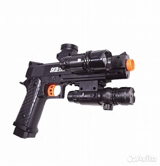 Орбиз пистолет SKD Colt 1911 / лазер, фонарик / черный / 6+ / orbeez
