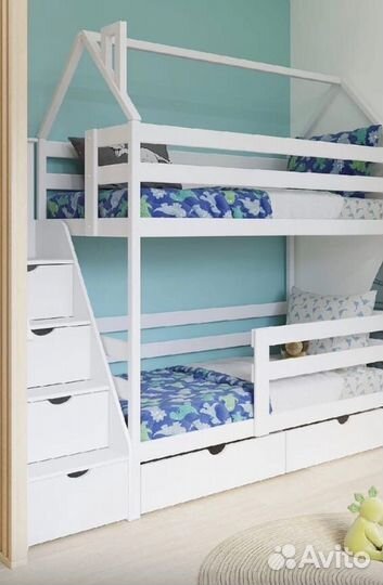 Кровать двухьярусная Домик с системой хранения