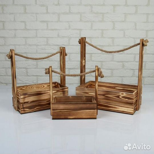 Набор кашпо деревянных 3 в 1 (30.5x18.5x35 25.5x15