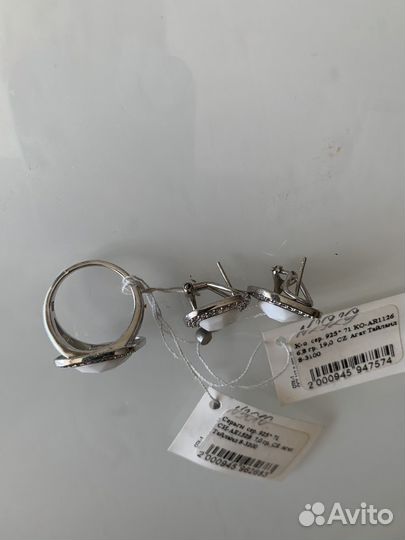 Серьги и кольцо серебро с агатом