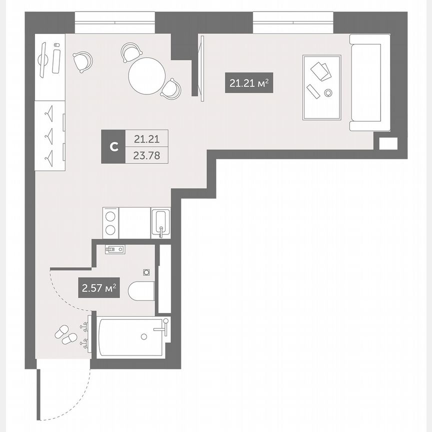 1-к. апартаменты, 23,8 м², 2/13 эт.