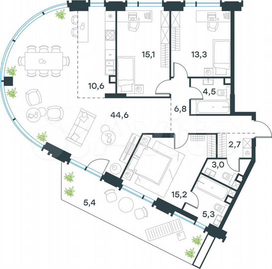 4-к. квартира, 126,5 м², 2/19 эт.