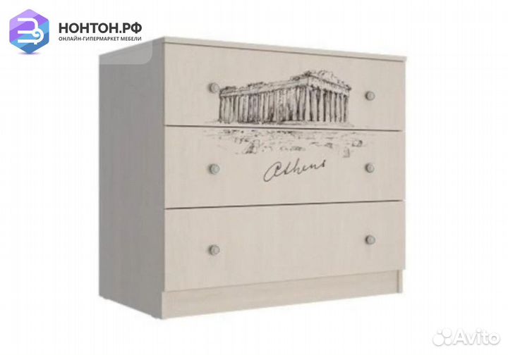 Комод Мийа-3А ясень шимо светлый / фотопечать горо