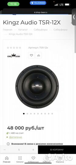 Сабуфер kingz audio TSR12X