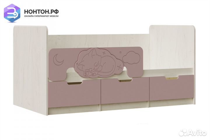 Кровать Юниор-4 шарли розовый / дуб крафт белый