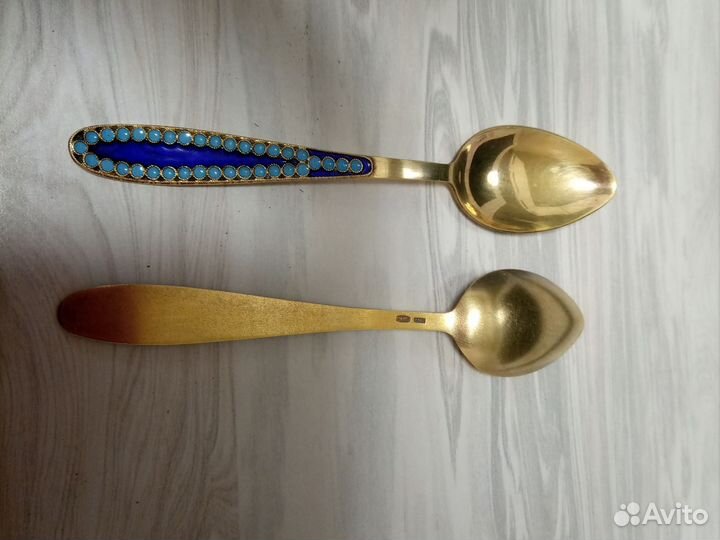 Ложка серебро позолочена лю7 916 с эмалью
