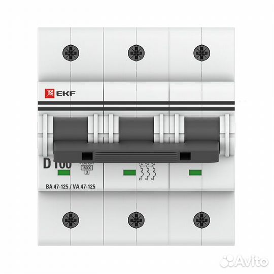 EKF PROxima ва 47-125 Автоматический выключатель (D) 3P 100А 15кА