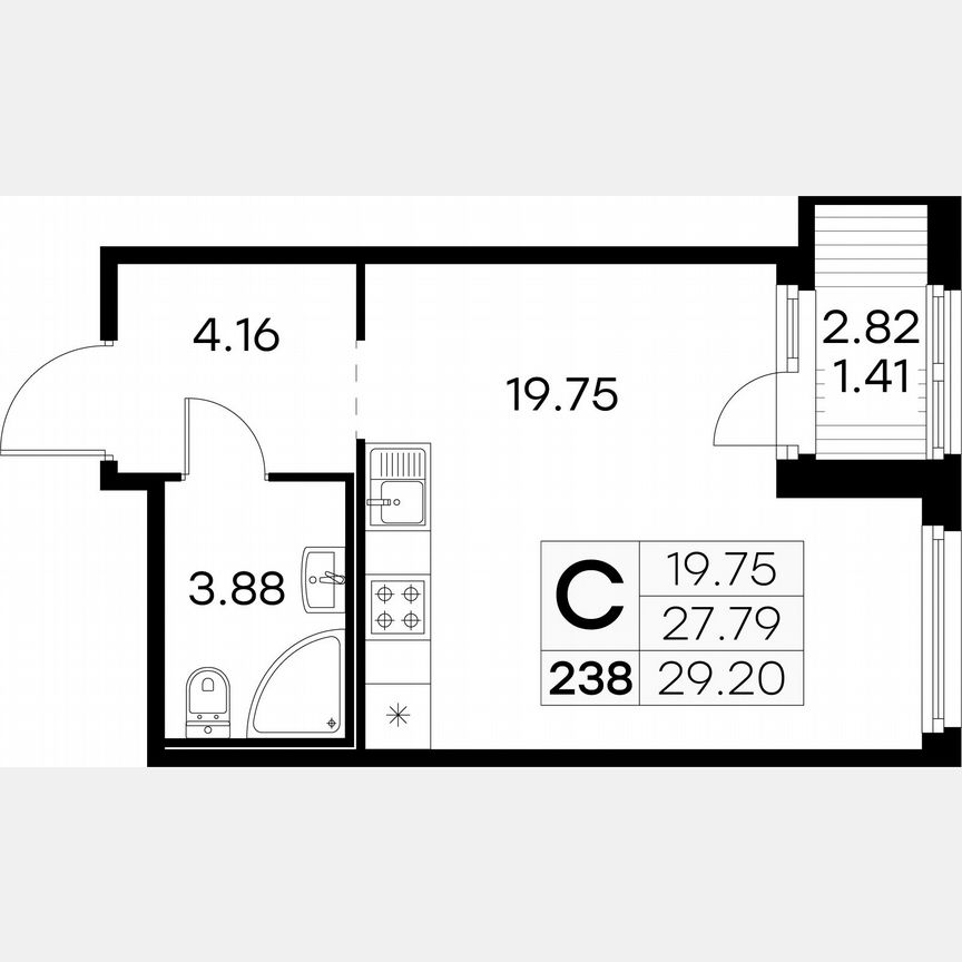 Квартира-студия, 29,2 м², 10/15 эт.