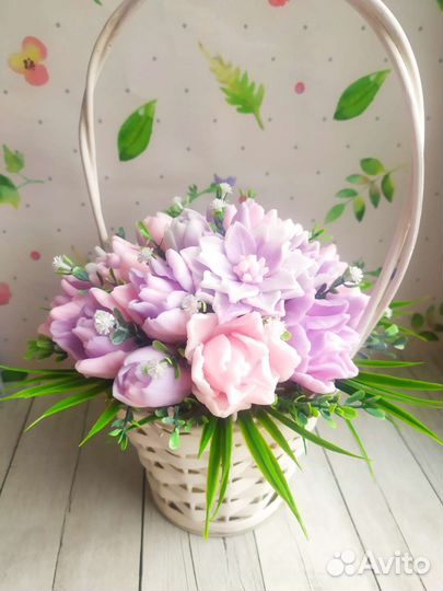 Корзина с цветами из мыла