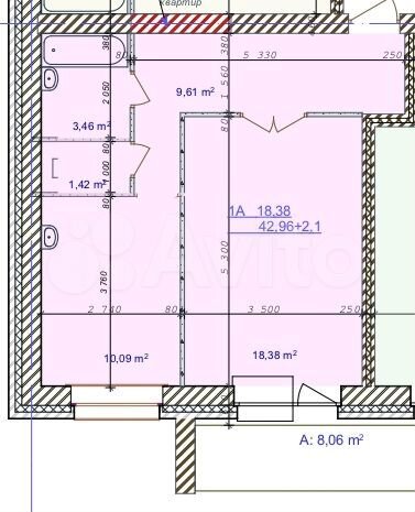 1-к. квартира, 45,1 м², 4/6 эт.