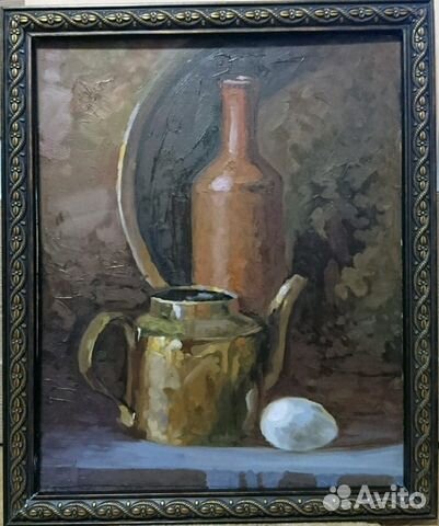 Натюрморт с чайником и яйцом. Холст, масло. 35х45