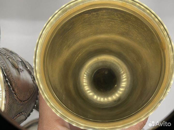 Бокал кубок чеканка серебрение золочение за два