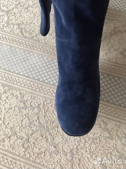 Сапоги ботфорты замшевые синие Baldinini Италия