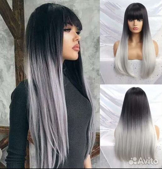 Парик омбре чёрный с пепельным. Новый, классный