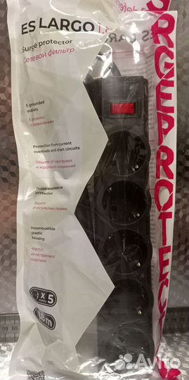 Сетевой фильтр 1.8м, 3м, 5м 5 розеток 2200Вт