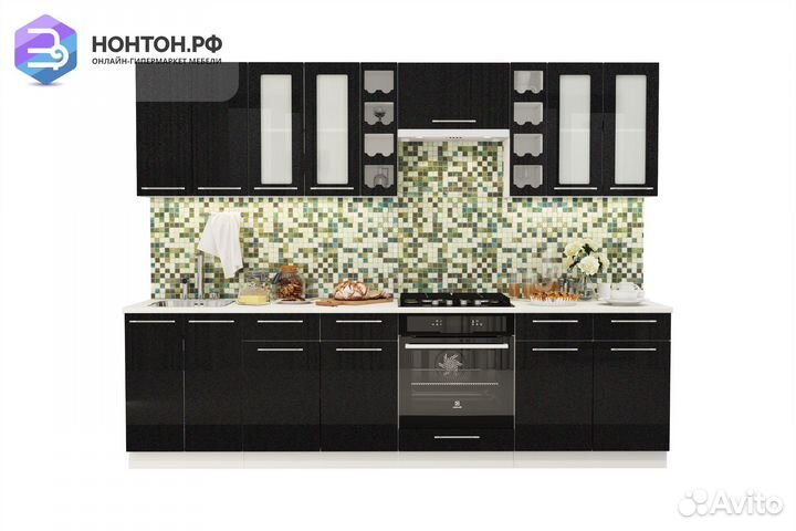 Кухня Олива 2.8 м черный металлик