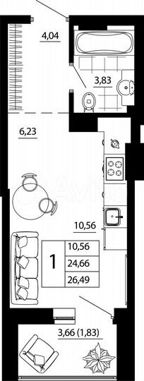 1-к. квартира, 26,7 м², 6/24 эт.