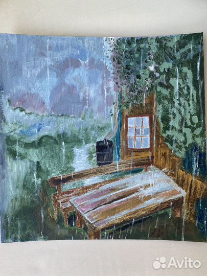 Картина маслом, этюд, живопись «Апрельский дождь»