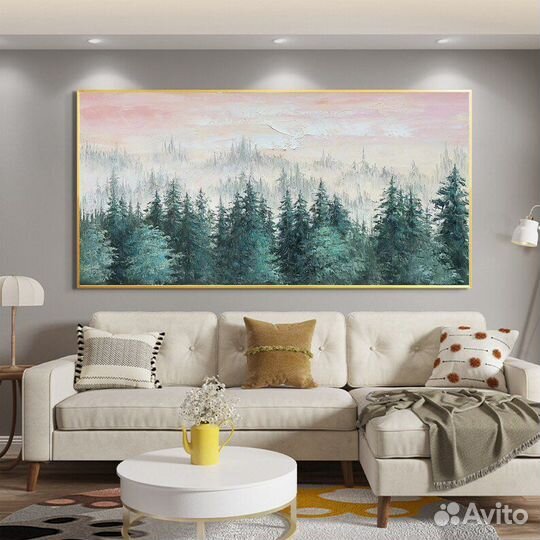 Интерьерная картина маслом Хвойный зеленый лес