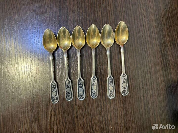 Набор серебряных чайных ложек 875 пробы Кубачи