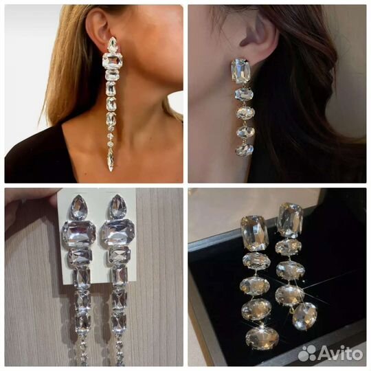 Серьги со стразами, разные, много