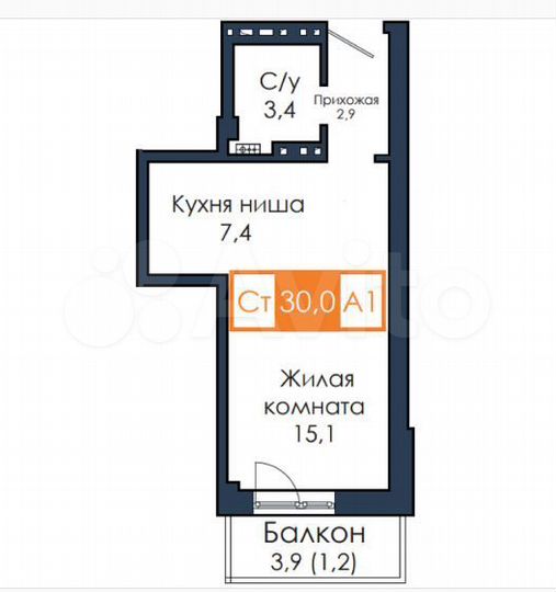 1-к. квартира, 30 м², 18/18 эт.