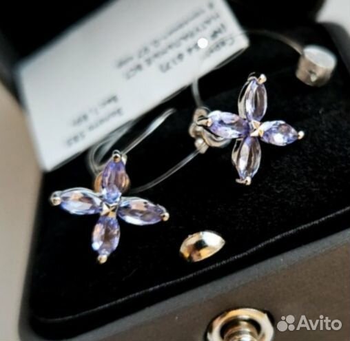 585 серьги нат танзаниты 0,97ct Новые гвоздики