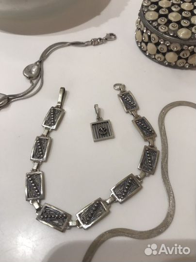 Серебряный браслет,подвеска