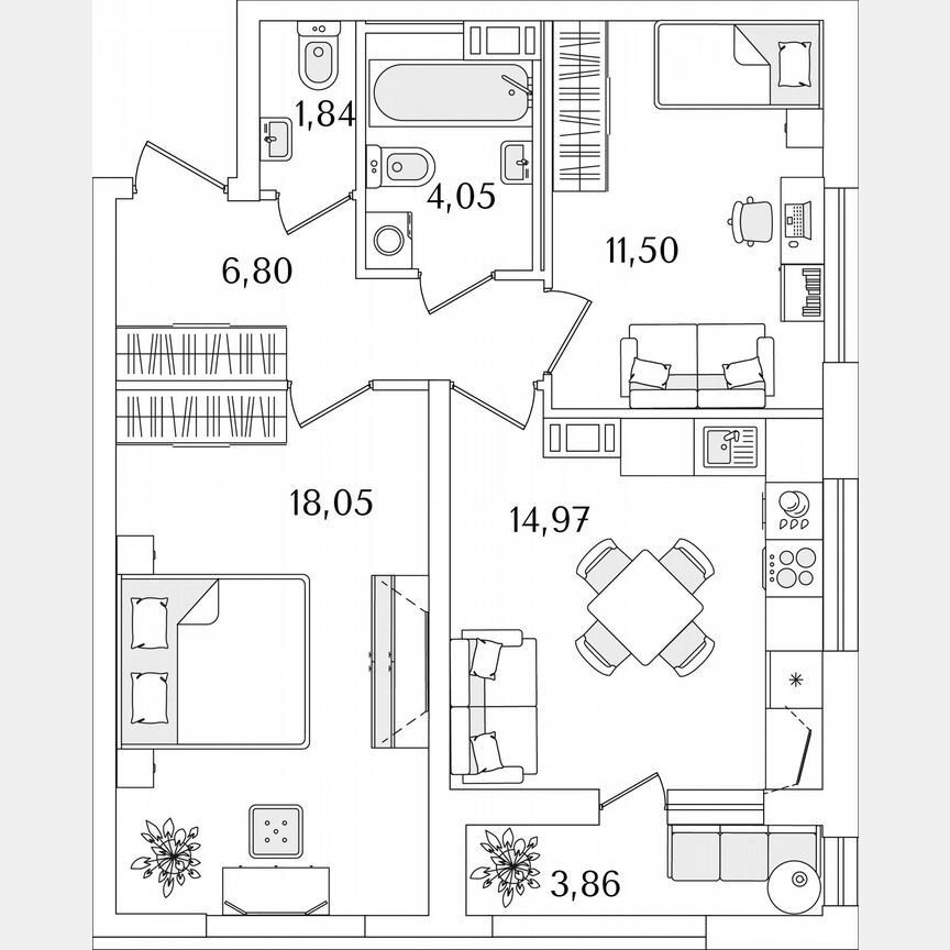 2-к. квартира, 59,1 м², 8/17 эт.