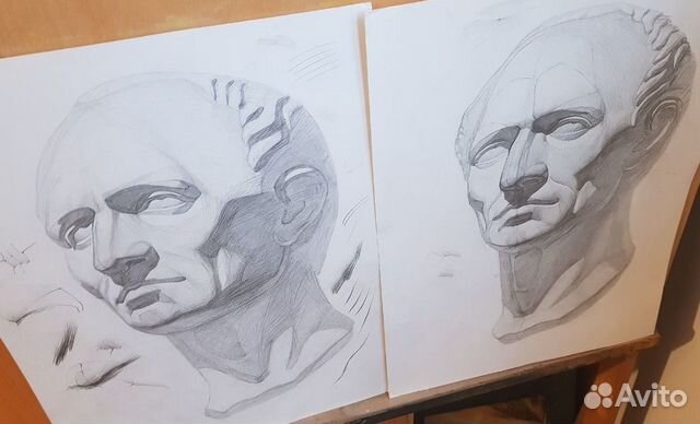 Академический рисунок гипсовой головы Цезарь и др