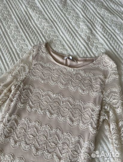Бежевое платье кружевное New Look 46