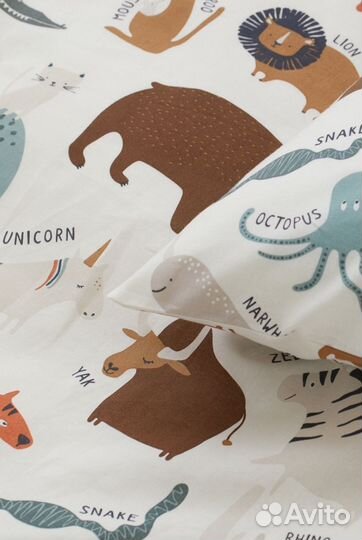 Детское постельное белье hm home 150*200 животные